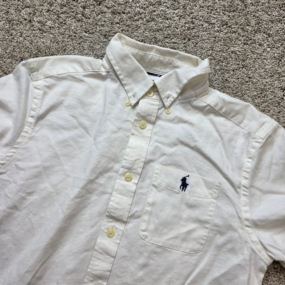 Ralph Lauren Performance Shirt Boys L 14-16 White Cotton Blend Preppy S/S